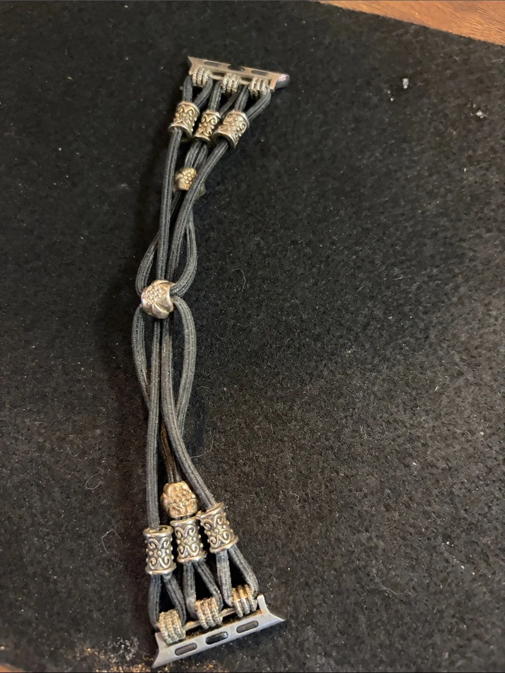 Multi-Strand Black Watch Band Adapter with Silver Bead Accents